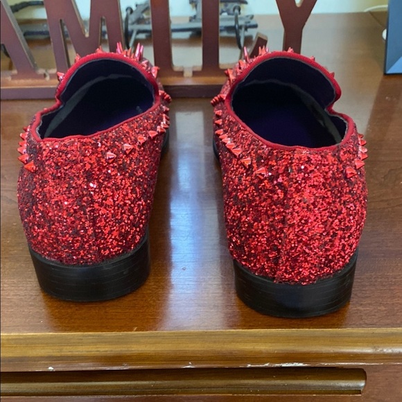 Bright Red Glitter Spiked Loafers main image 5